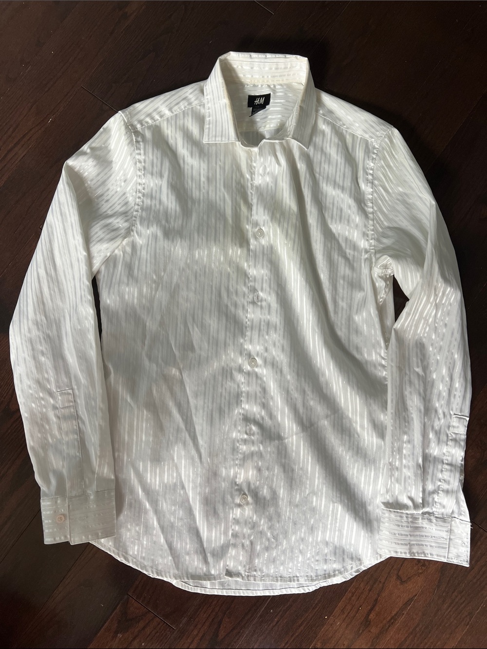 H&M White Men's Textured Stripe Dress Shirt